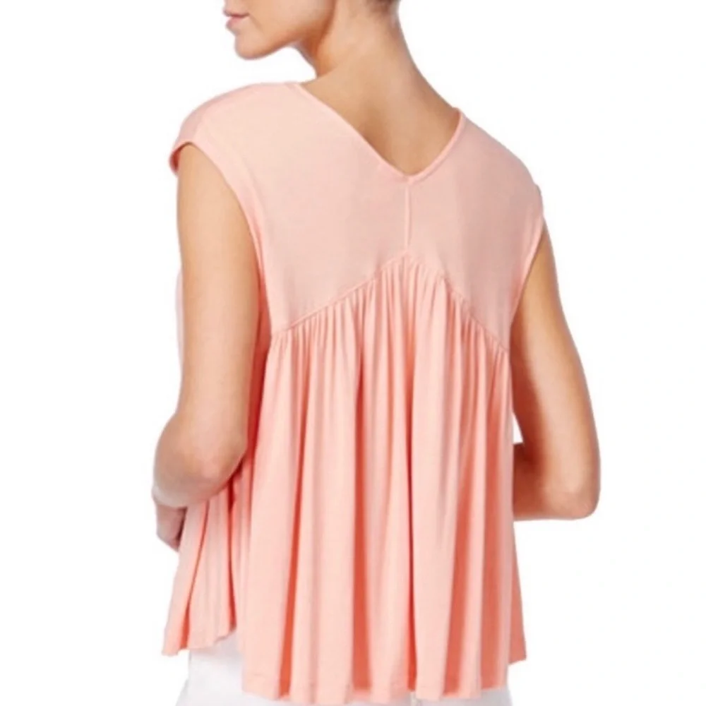 NWOT Free People Womens Flowy Top XS Peach Pastel Back In‎ Town Boho Peasant